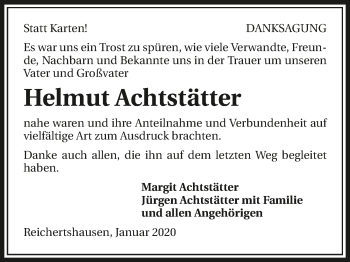 Traueranzeige von Helmut Achtstätter 