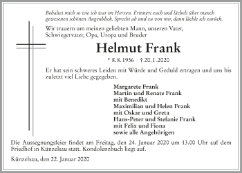 Traueranzeige von Helmut Frank 