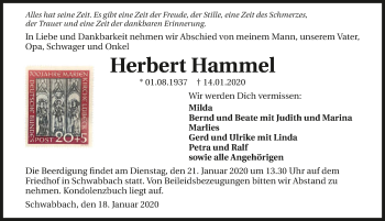 Traueranzeige von Herbert Hammel 