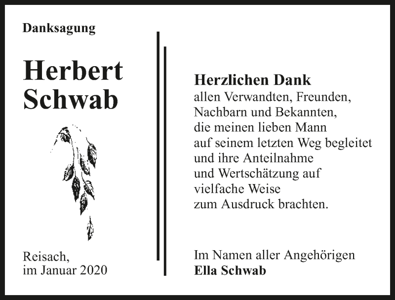  Traueranzeige für Herbert Schwab vom 31.01.2020 aus 