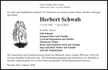 Traueranzeige von Herbert Schwab 