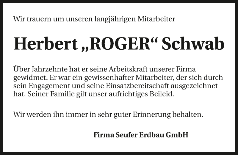  Traueranzeige für Herbert Schwab vom 04.01.2020 aus 