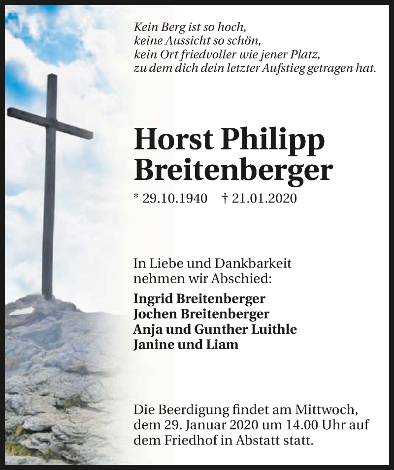 Traueranzeige für Horst Philipp Breitenberger vom 25.01.2020 aus 