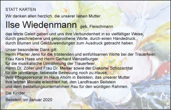 Traueranzeige von Ilse Wiedenmann 