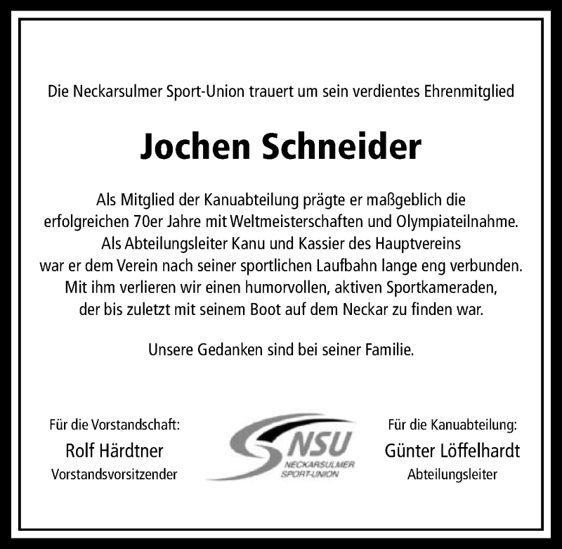  Traueranzeige für Jochen Schneider vom 11.01.2020 aus 