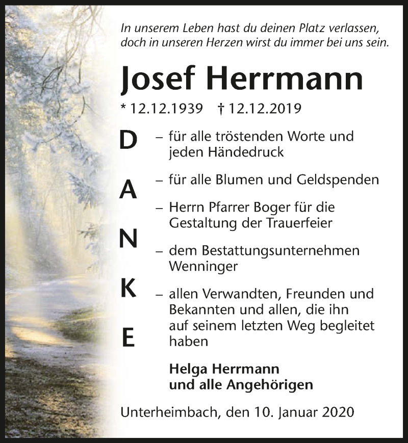  Traueranzeige für Josef Herrmann vom 10.01.2020 aus 