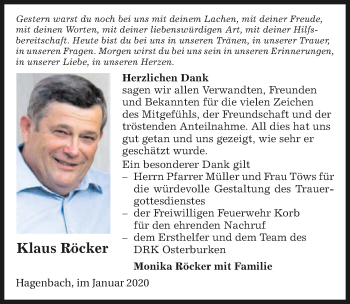 Traueranzeige von Klaus Röcker 