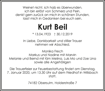 Traueranzeige von Kurt Beil 
