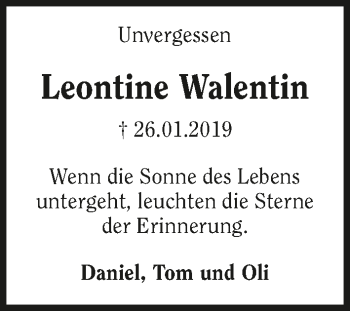 Traueranzeige von Leontine Walentin 