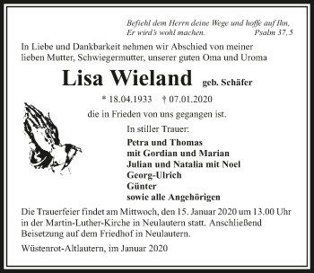 Traueranzeige von Lisa Wieland 