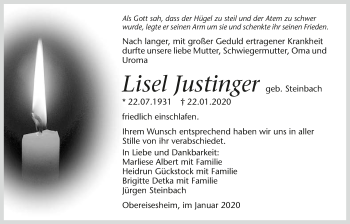 Traueranzeige von Lisel Justinger 