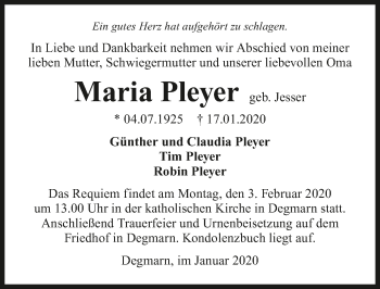 Traueranzeige von Maria Pleyer 