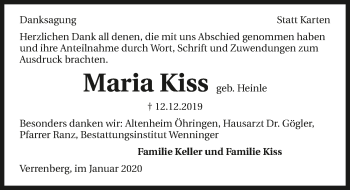 Traueranzeige von Maria Kiss Kiss 