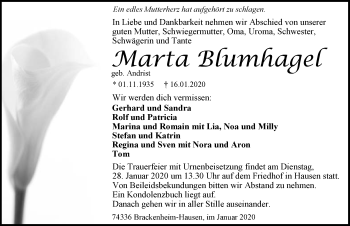 Traueranzeige von Marta Blumhagel 