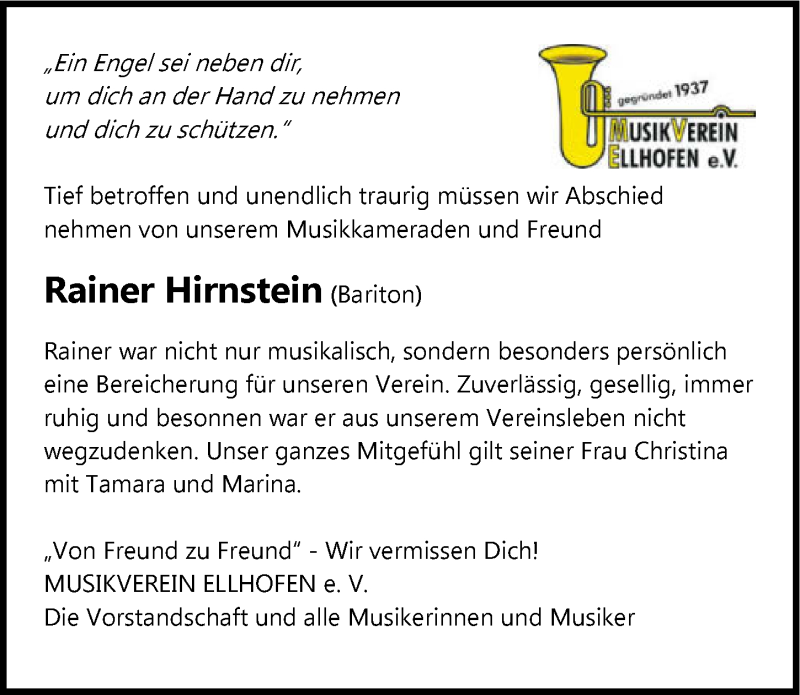  Traueranzeige für Rainer Hirnstein vom 16.01.2020 aus 