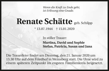 Traueranzeige von Renate Schätte 