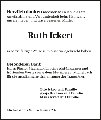 Traueranzeige von Ruth Ickert 