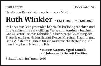 Traueranzeige von Ruth Winkler 