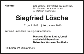 Traueranzeige von Siegfried Lösche