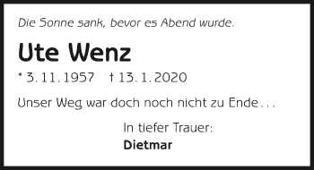 Traueranzeige von Ute Wenz 