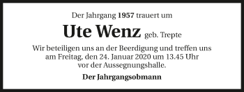 Traueranzeige von Ute Wenz 