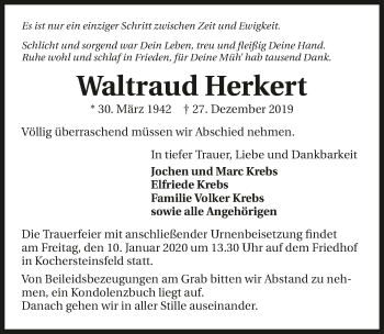 Traueranzeige von Waltraud Herkert 