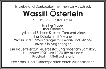 Traueranzeige von Wassili Österlein 