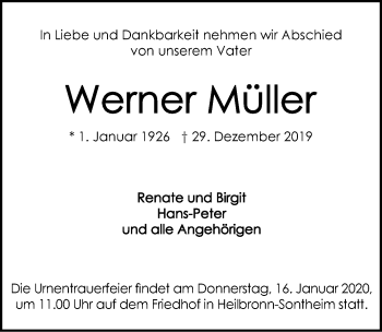 Traueranzeige von Werner Müller 