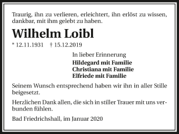 Traueranzeige von Wilhelm Loibl 