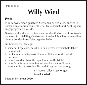 Traueranzeige von Willy Wied 