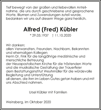 Traueranzeige von Alfred Kübler von GESAMT