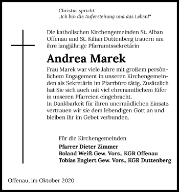 Traueranzeige von Andrea Marek von GESAMT