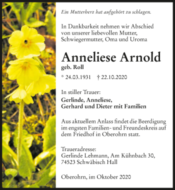 Traueranzeige von Anneliese Arnold von GESAMT