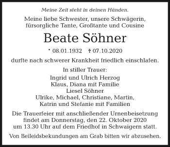 Traueranzeige von Beate Söhner von GESAMT