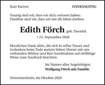 Traueranzeige von Edith Förch von GESAMT