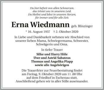 Traueranzeige von Erna Wiedmann von GESAMT