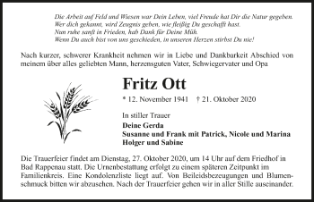 Traueranzeige von Fritz Ott von GESAMT