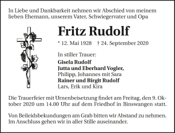 Traueranzeige von Fritz Rudolf von GESAMT
