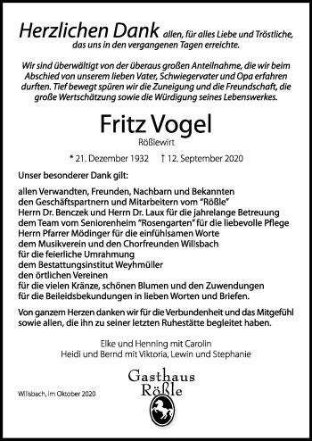 Traueranzeige von Fritz Vogel von GESAMT