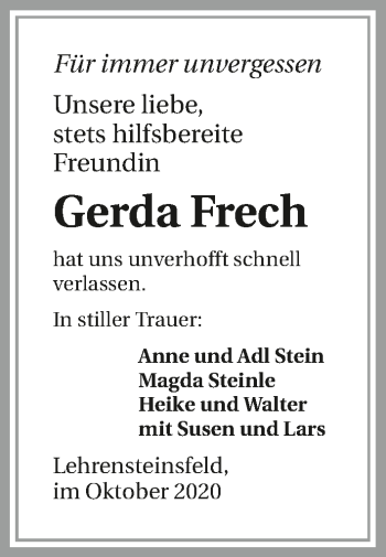 Traueranzeige von Gerda Frech von GESAMT