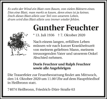 Traueranzeige von Gunther Feuchter von GESAMT