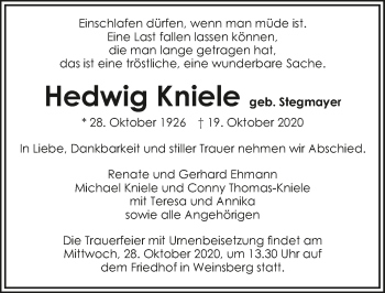 Traueranzeige von Hedwig Kniele von GESAMT