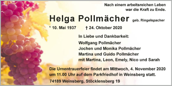 Traueranzeige von Helga Pollmächer von GESAMT