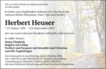 Traueranzeige von Herbert Heuser von GESAMT
