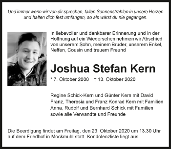 Traueranzeige von Joshua Stefan Kern von GESAMT