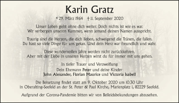 Traueranzeige von Karin Gratz von GESAMT