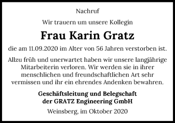 Traueranzeige von Karin Gratz von GESAMT