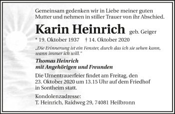 Traueranzeige von Karin Heinrich von GESAMT