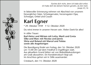 Traueranzeige von Karl Egner von GESAMT