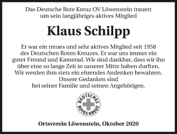 Traueranzeige von Klaus Schilpp von GESAMT